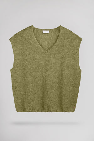 Pull col V sans manches P-MOLIA OLIVE
