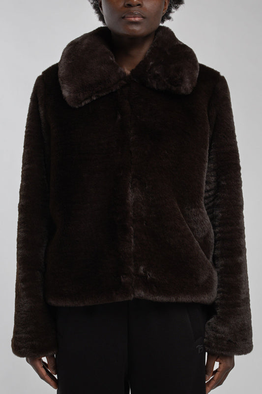 Achat Manteau fausse fourrure M-DOLCE MARRON FONCE