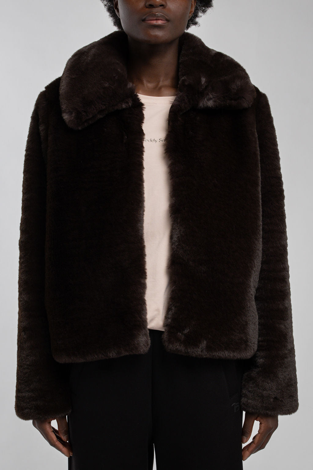 Manteau fausse fourrure M-DOLCE MARRON FONCE