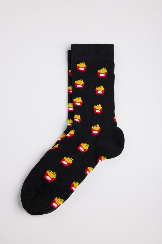 Achat Chaussettes Teddy mi-hautes MOTIFS MIX FRIES BLACK