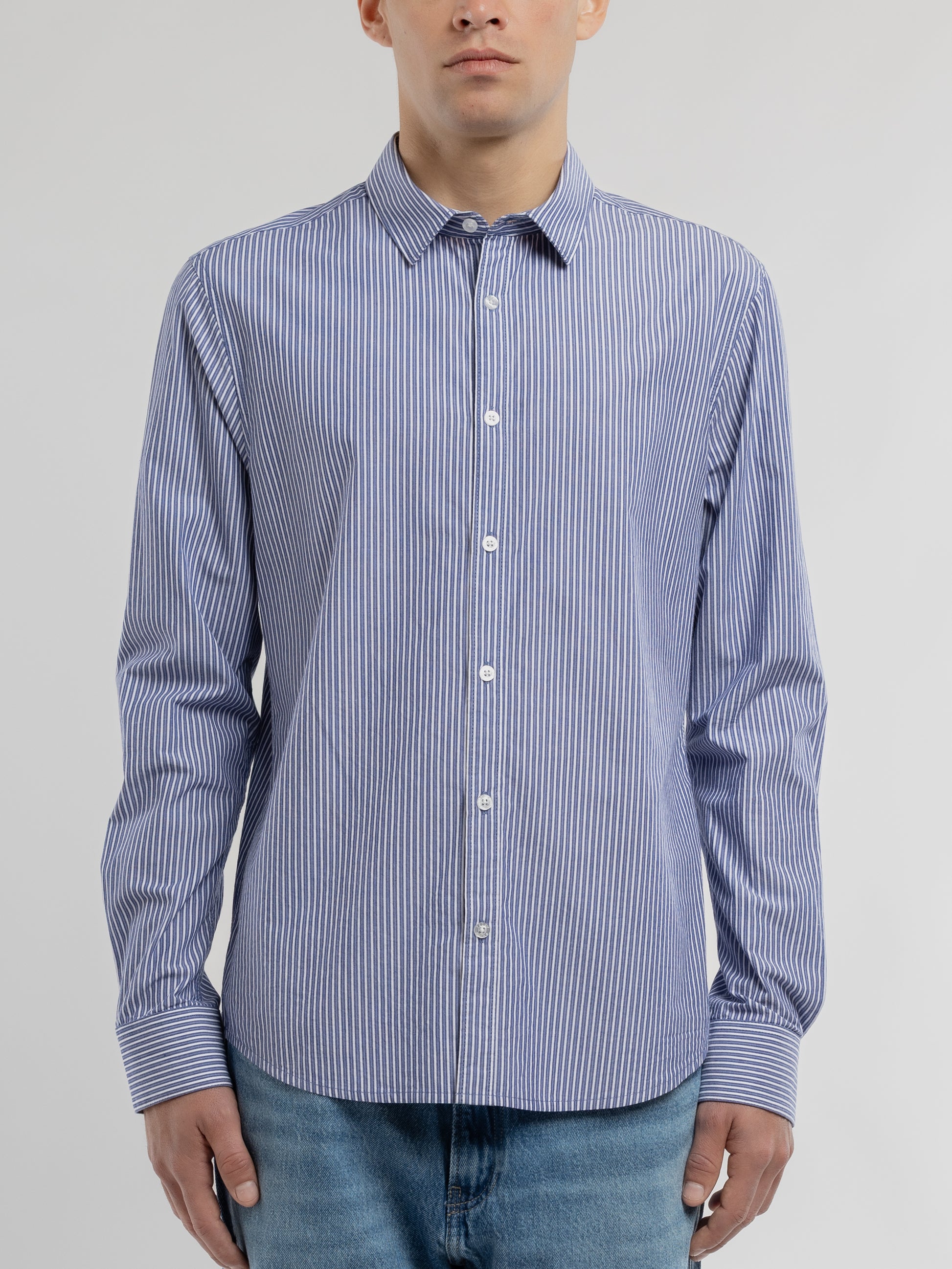 Chemise CARTON ML ESTATE BLUE RAYE BLANC - Teddy Smith