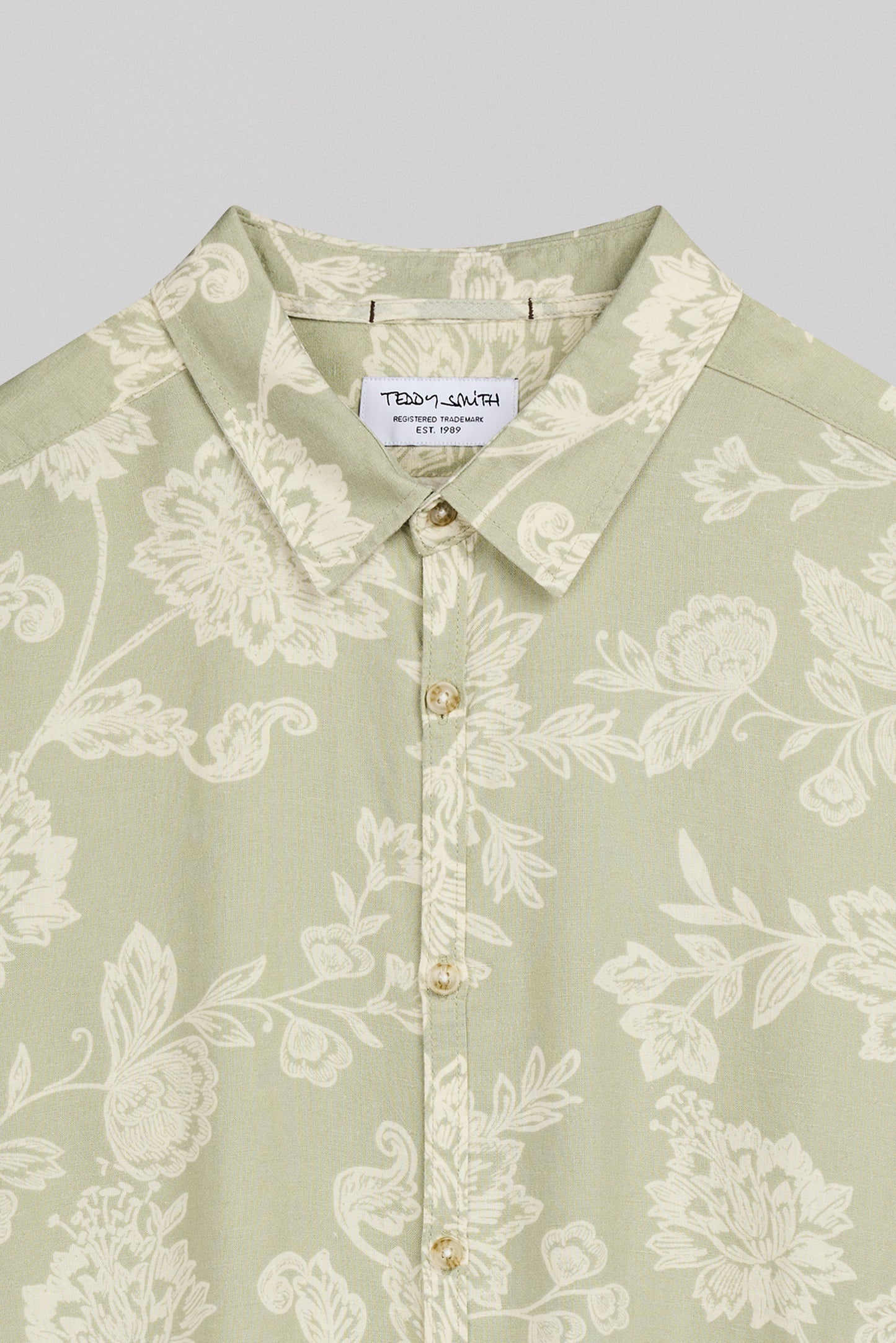 Chemise motifs lin col français C-ALBERTO MC VERT SAUGE