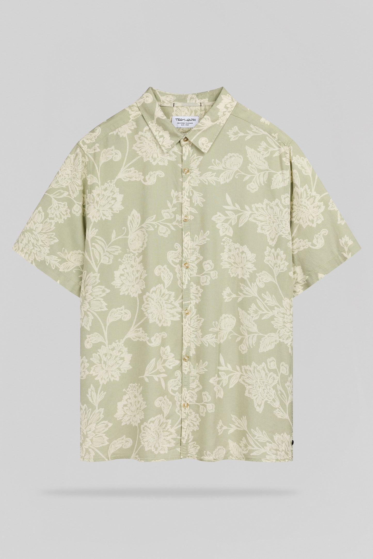Chemise motifs lin col français C-ALBERTO MC VERT SAUGE