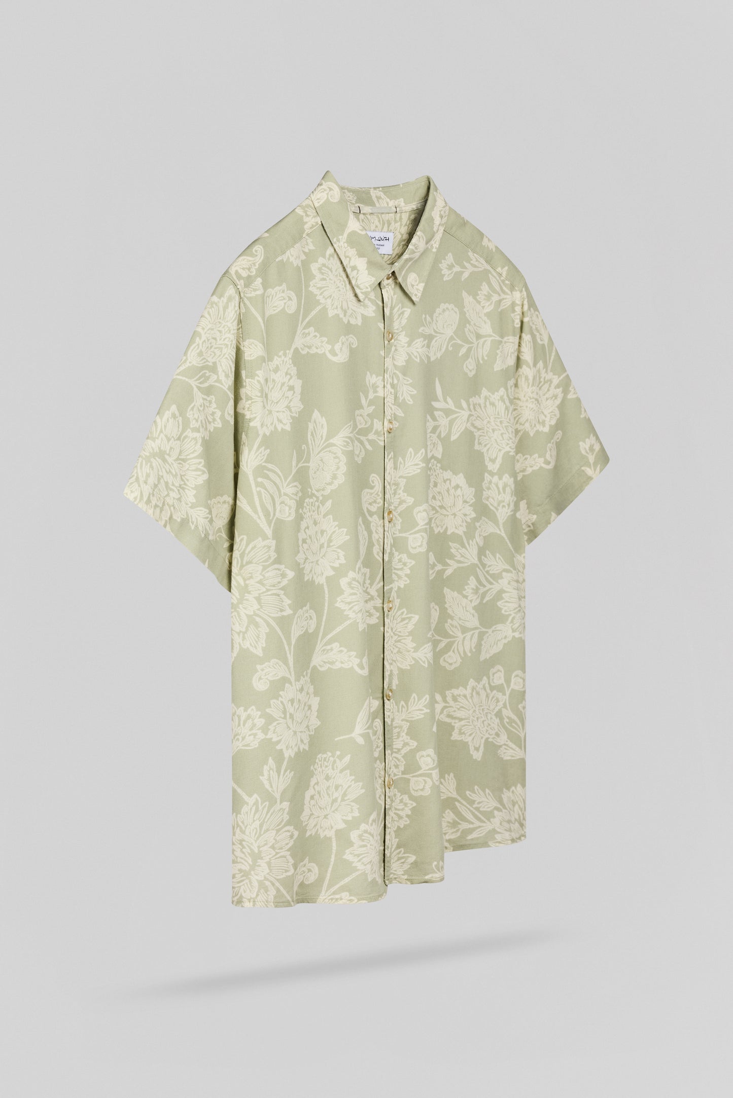 Chemise motifs lin col français C-ALBERTO MC VERT SAUGE