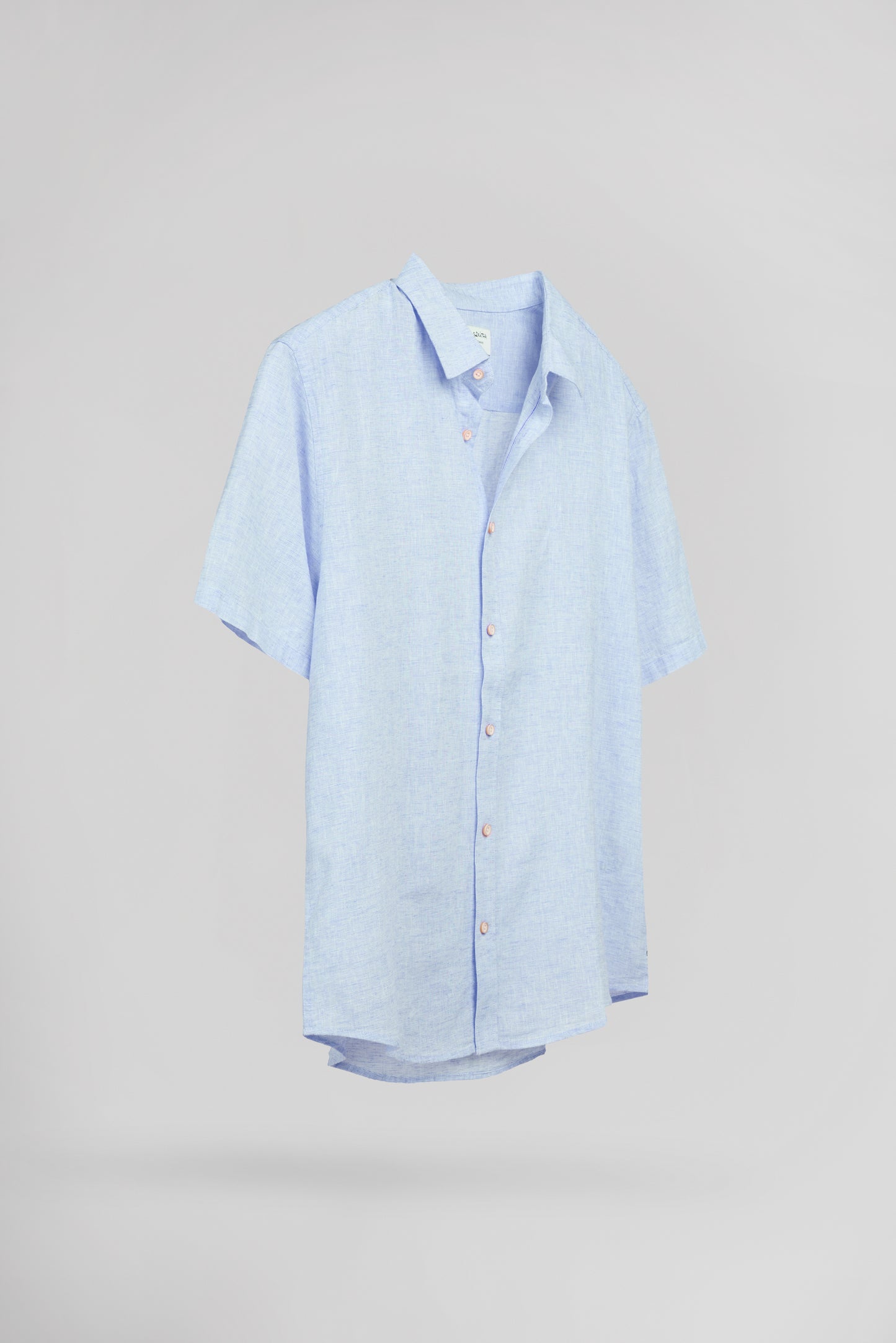 Chemise lin et coton col français C-PIETRO MC PASTEL BLUE - Teddy Smith