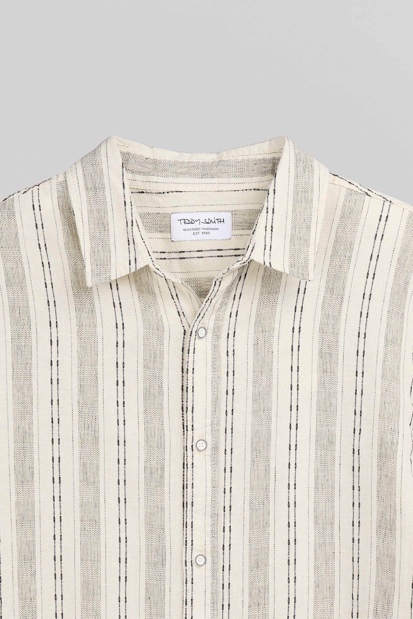 Chemise col français lin et coton C-PIETRO STRIPE BEIGE CLAIR - Teddy Smith