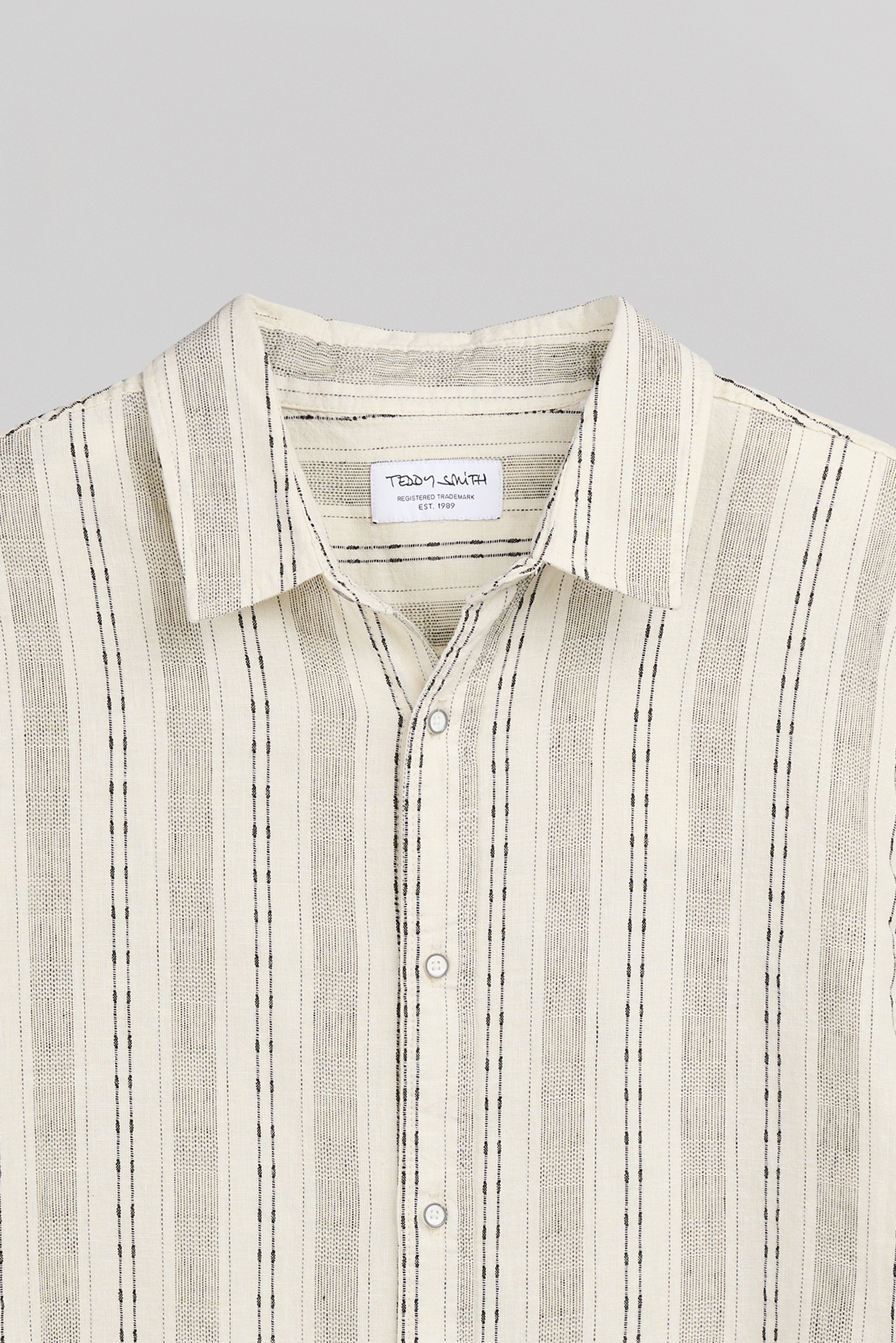 Chemise col français lin et coton C-PIETRO STRIPE BEIGE CLAIR - Teddy Smith