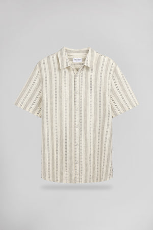 Chemise col français lin et coton C-PIETRO STRIPE BEIGE CLAIR - Teddy Smith