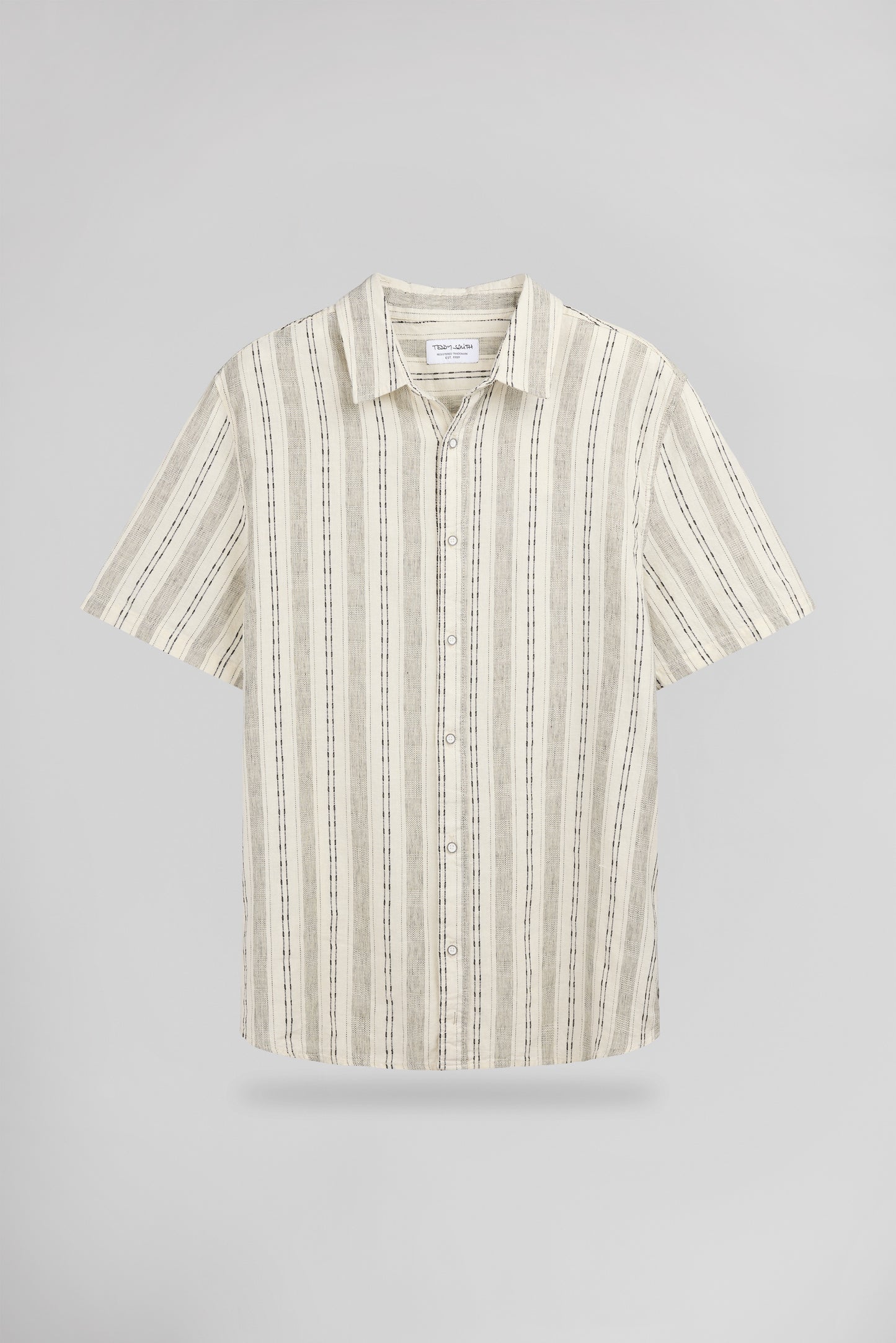 Chemise col français lin et coton C-PIETRO STRIPE BEIGE CLAIR - Teddy Smith