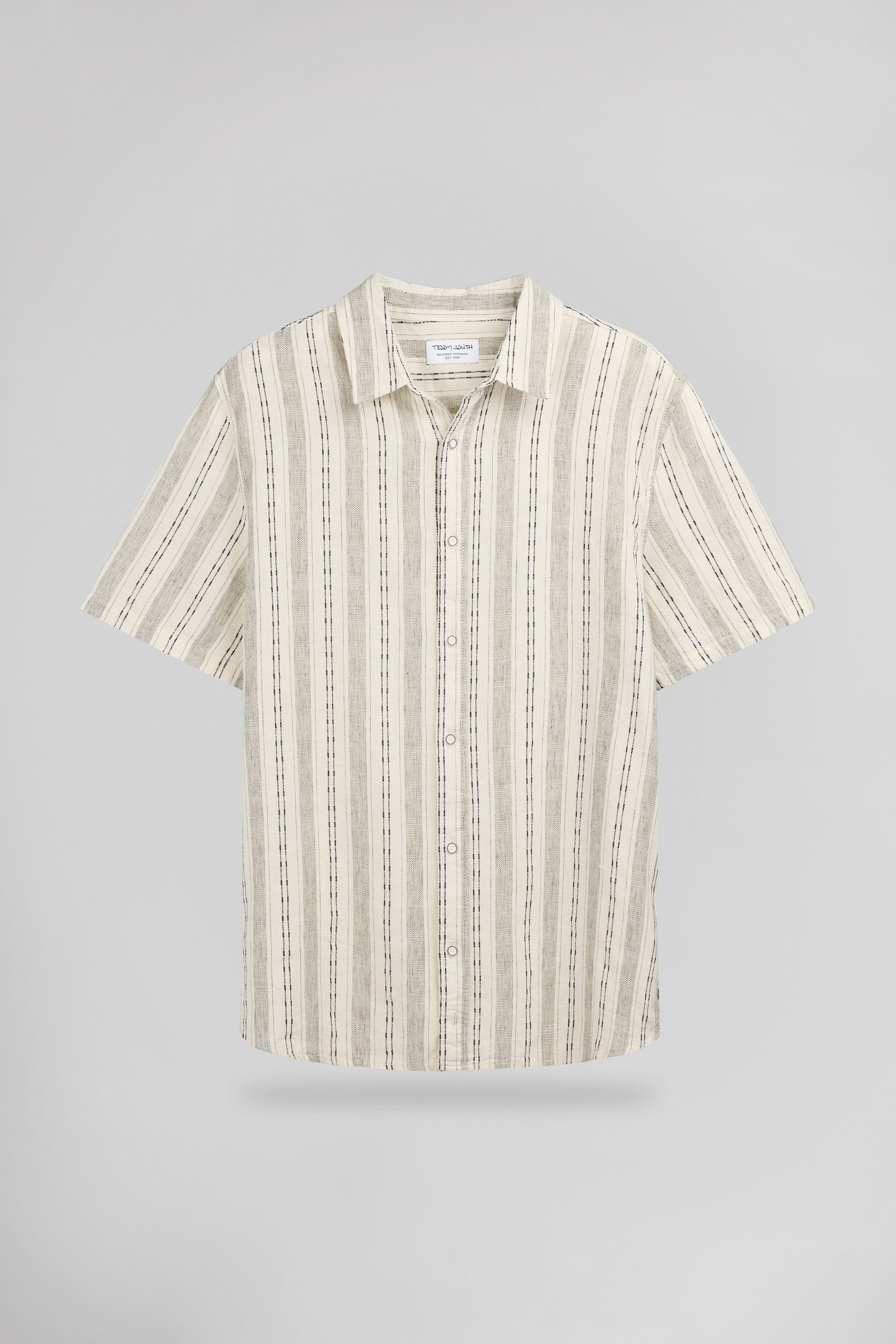 Chemise col français lin et coton C-PIETRO STRIPE BEIGE CLAIR - Teddy Smith