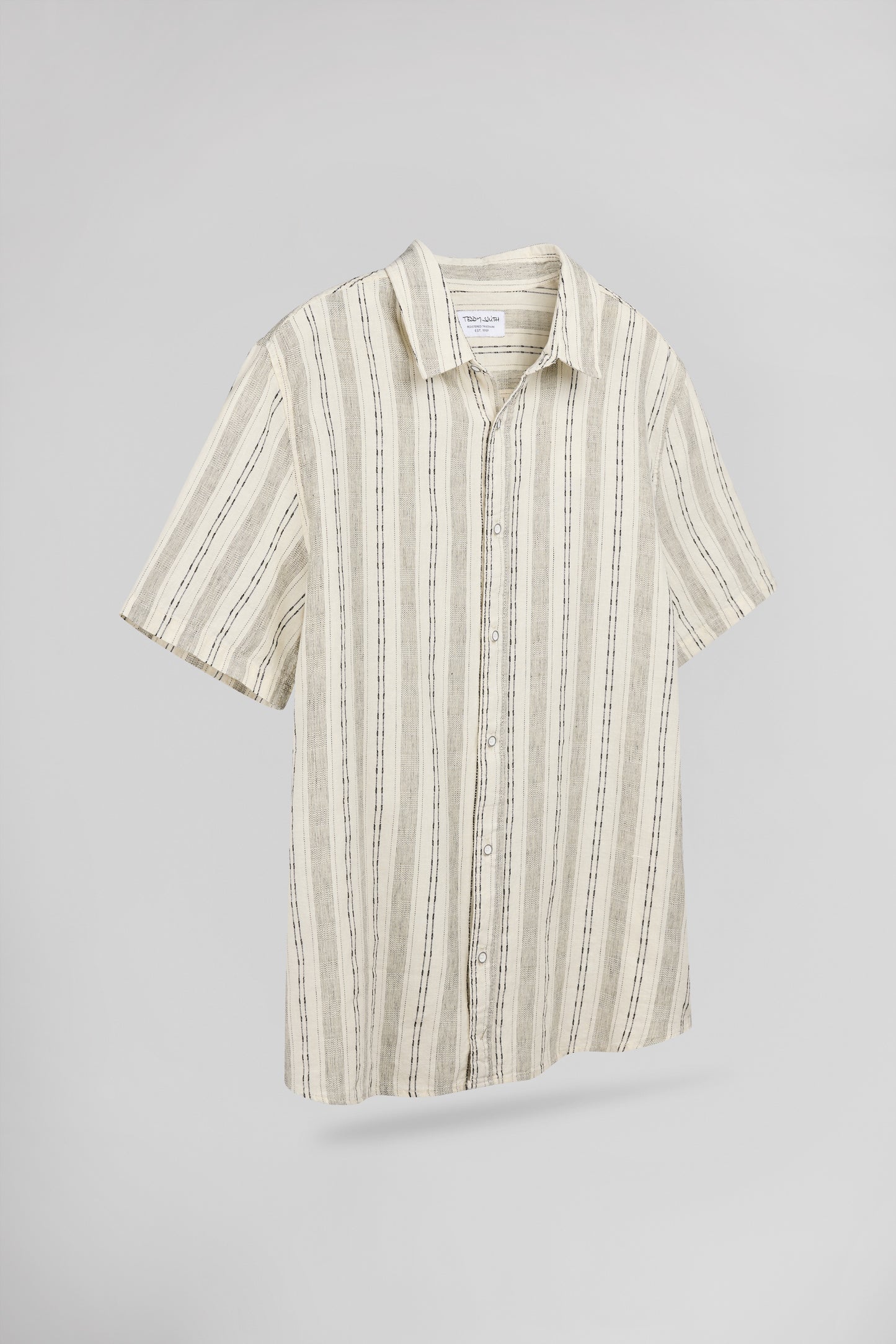 Chemise col français lin et coton C-PIETRO STRIPE BEIGE CLAIR - Teddy Smith