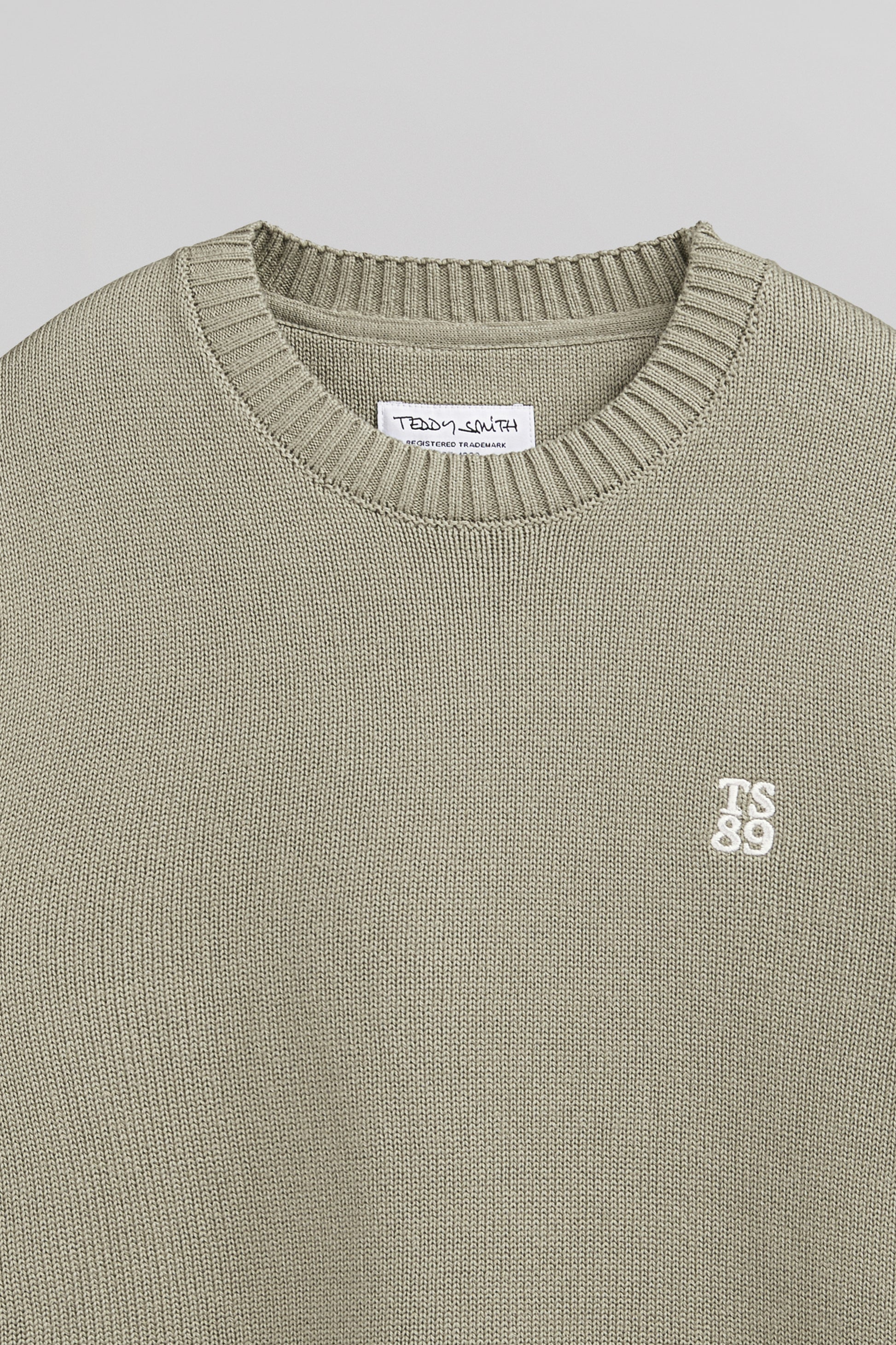 Pull en coton col rond P-JIMMY BLEACH KAKI - Teddy Smith