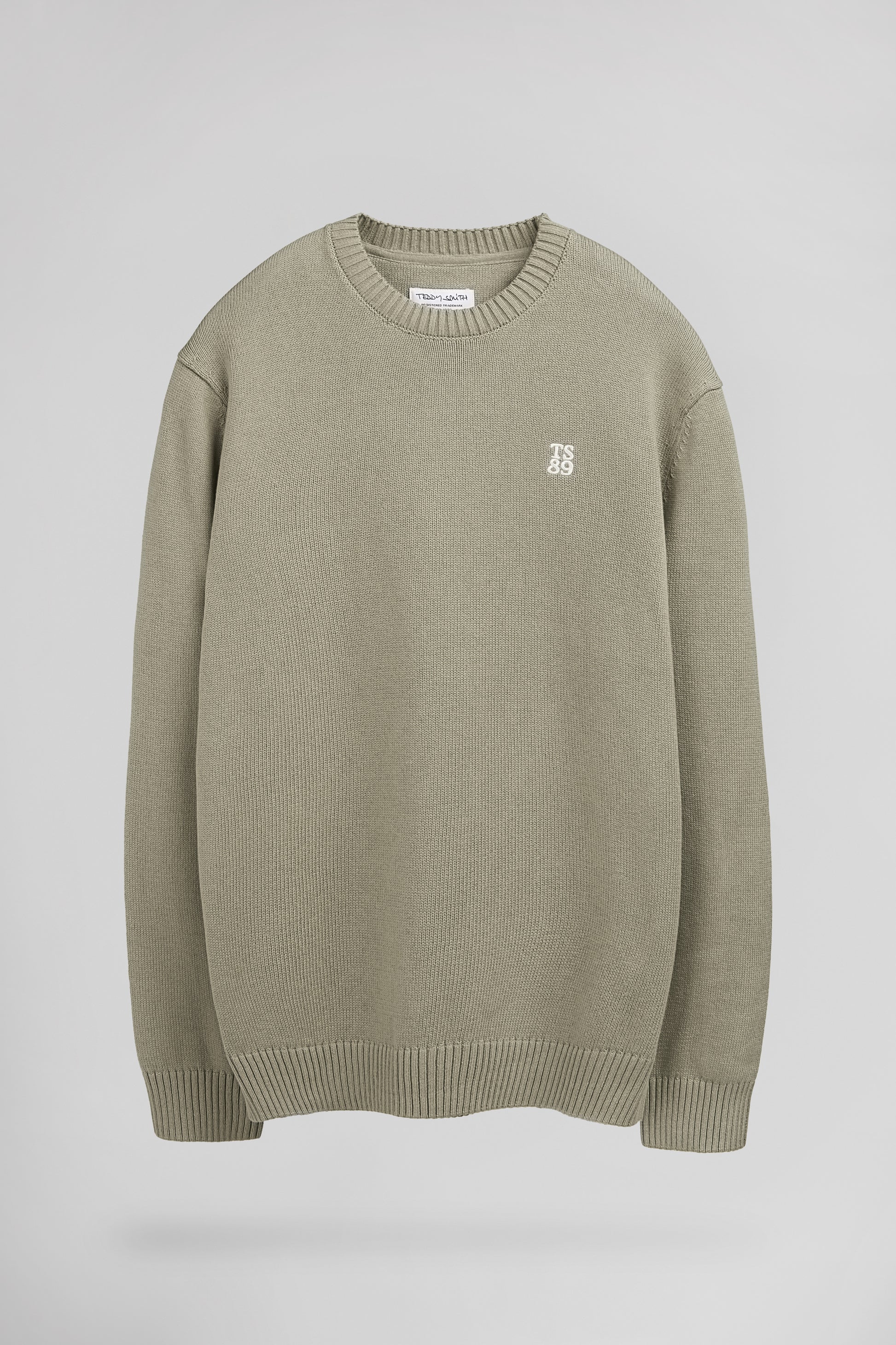 Pull en coton col rond P-JIMMY BLEACH KAKI - Teddy Smith