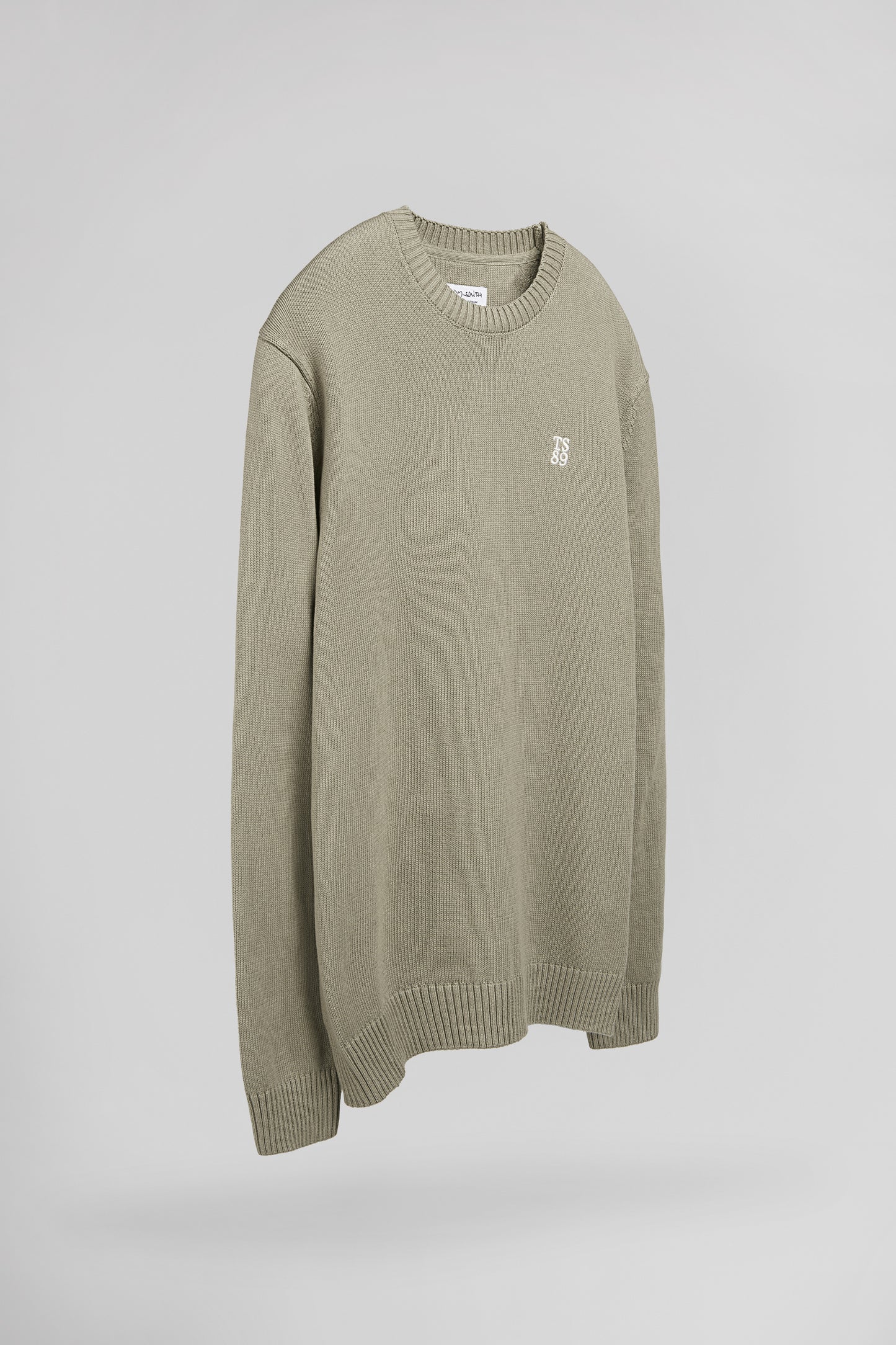 Pull en coton col rond P-JIMMY BLEACH KAKI - Teddy Smith
