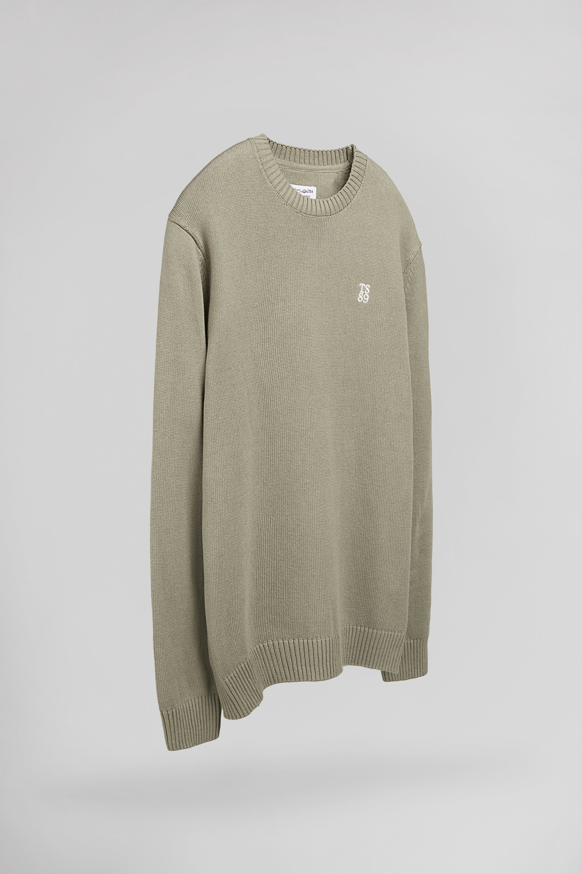 Pull en coton col rond P-JIMMY BLEACH KAKI - Teddy Smith