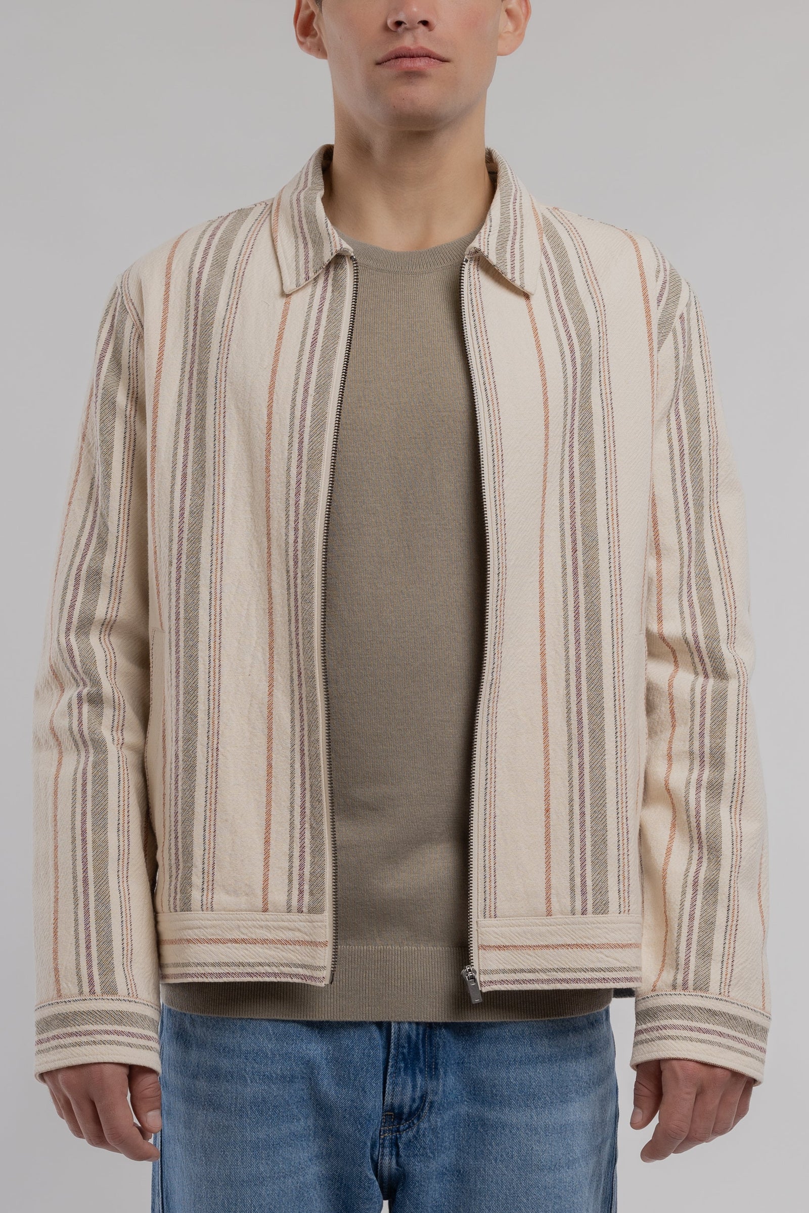 Veste mi-saison à rayures col chemise B-SHELDON CREAM