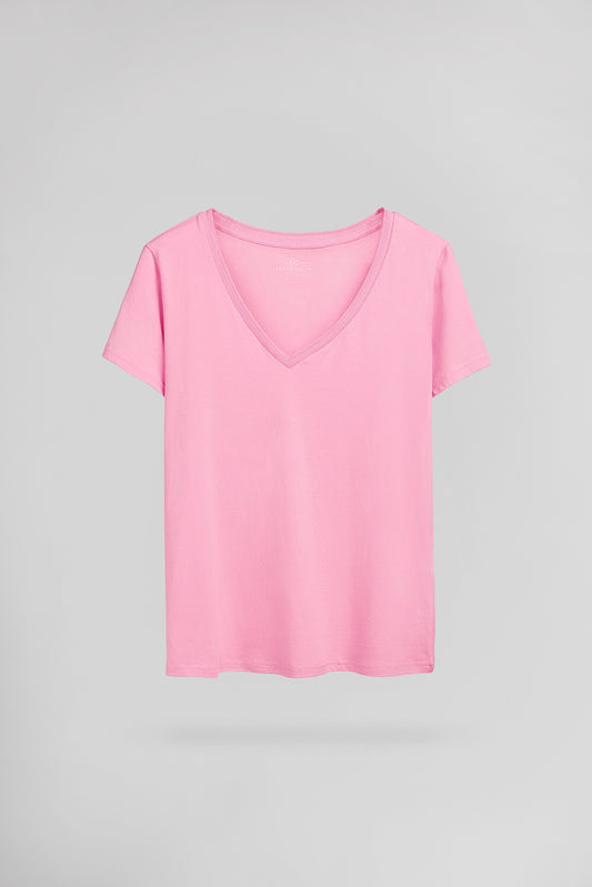 Achat T-shirt col V T-MIA MC ROSE BONBON - Teddy Smith