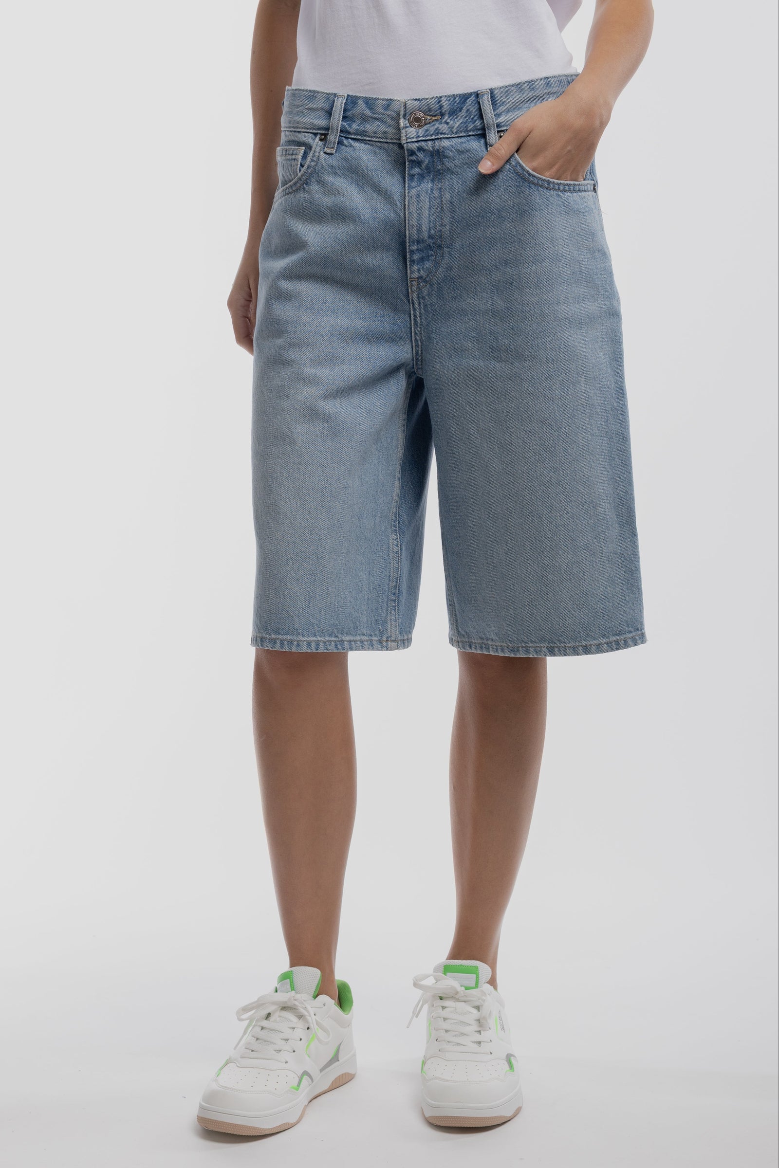 Short droit large taille basse S-TOMBOY SH FRIPP/INDIGO CLAIR