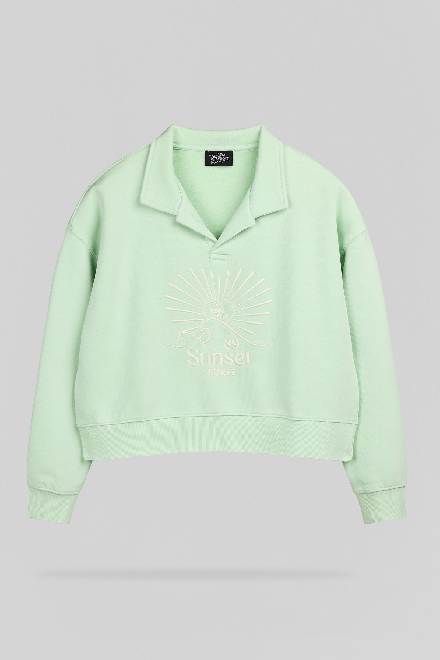 Sweat look oversize col style polo S-LILY VERT MENTHE