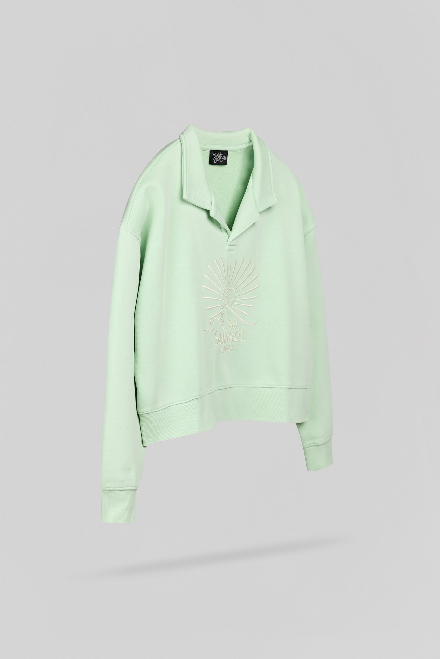 Sweat look oversize col style polo S-LILY VERT MENTHE