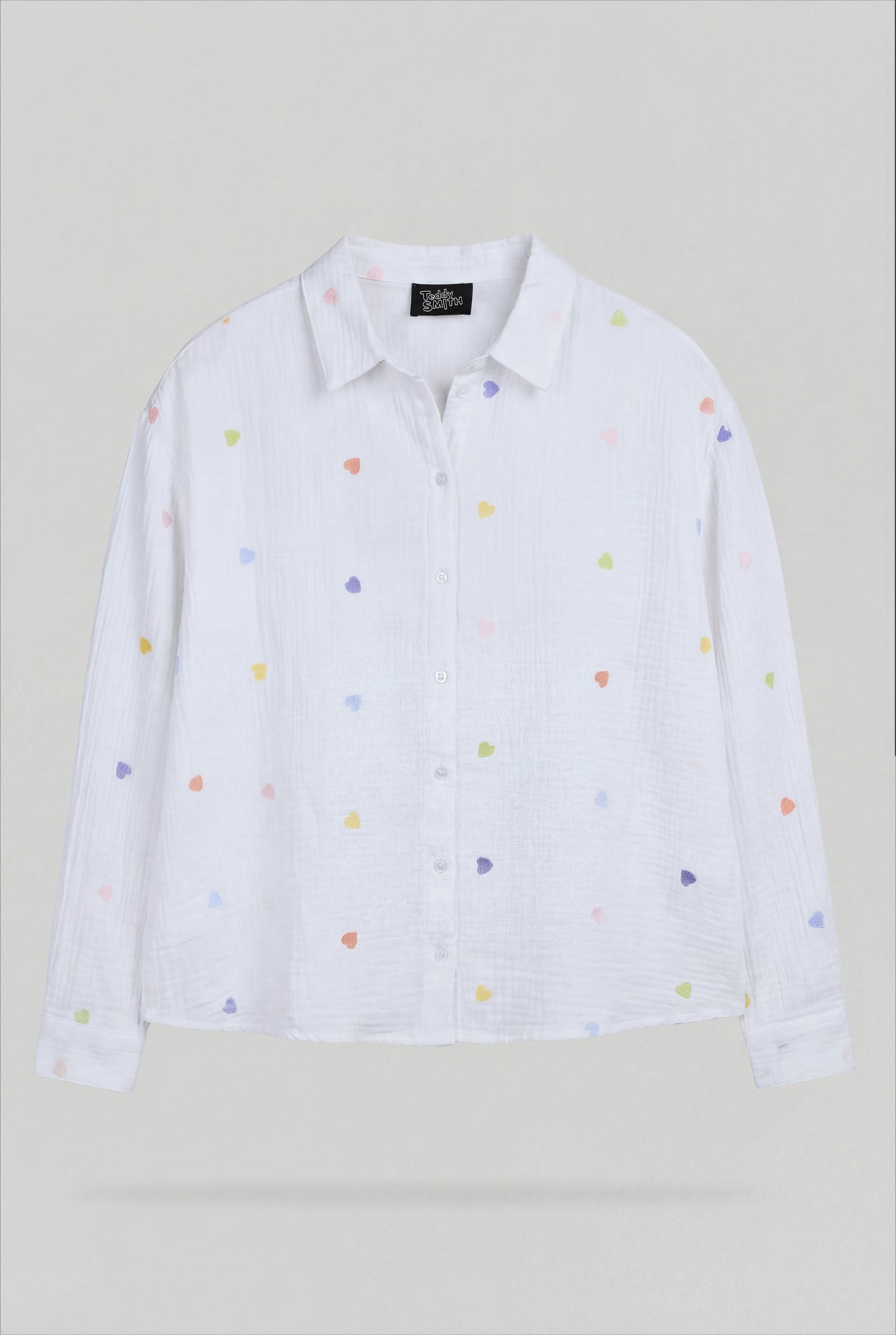 Chemise broderie petits cœurs C-LIVANA ML BLANC