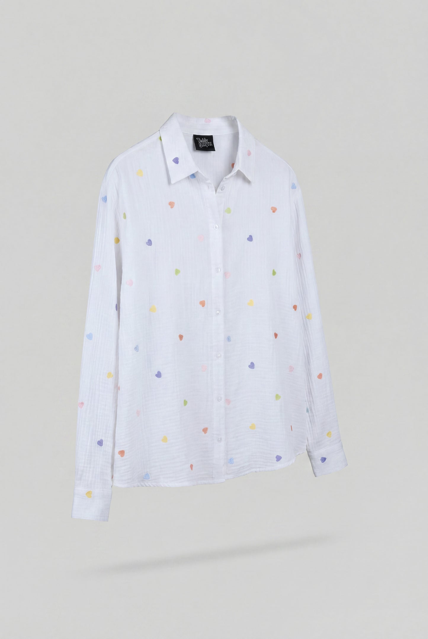 Chemise broderie petits cœurs C-LIVANA ML BLANC