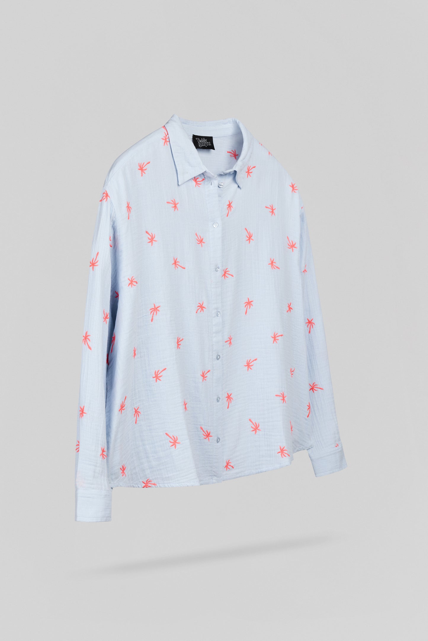 Chemise broderie petits palmiers C-LIVANA ML PASTEL BLUE