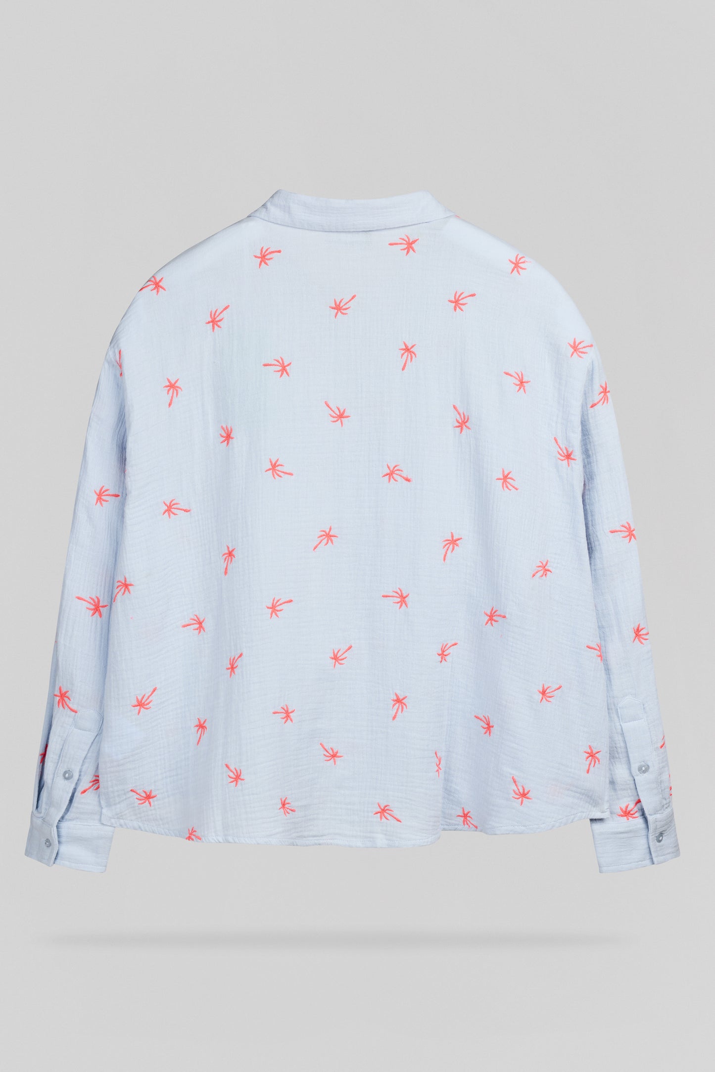 Chemise broderie petits palmiers C-LIVANA ML PASTEL BLUE