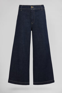 Jean large 7/8 ceinture tissu amovible P-LOUISA CROPPE DARK BLUE