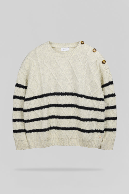 Achat Pull oversize maille torsadée P-POLA BLANC IVOIRE CHINE