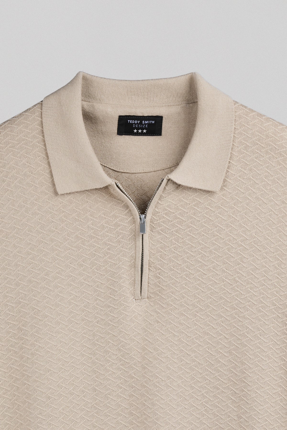 Polo jacquard col zippé P-LYNN ML BEIGE LIN