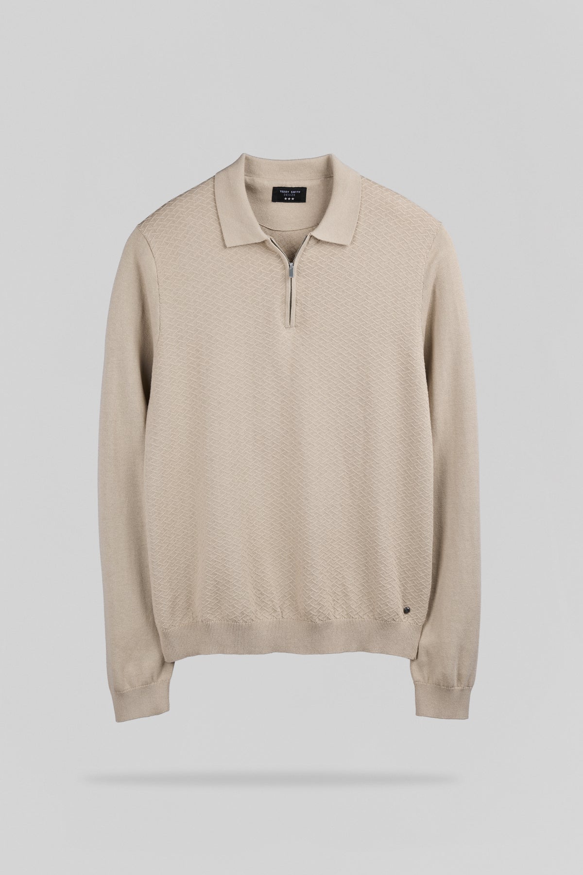 Polo jacquard col zippé P-LYNN ML BEIGE LIN