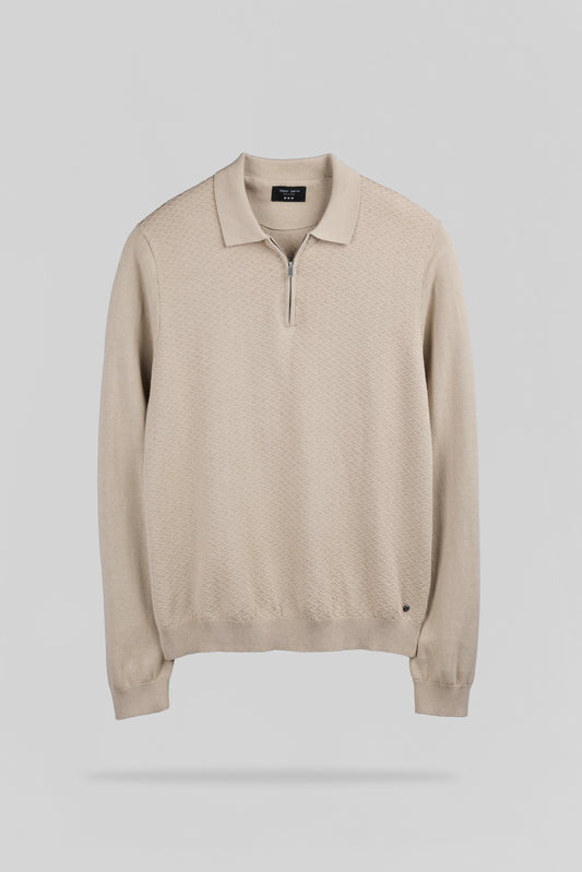 Achat Polo jacquard col zippé P-LYNN ML BEIGE LIN