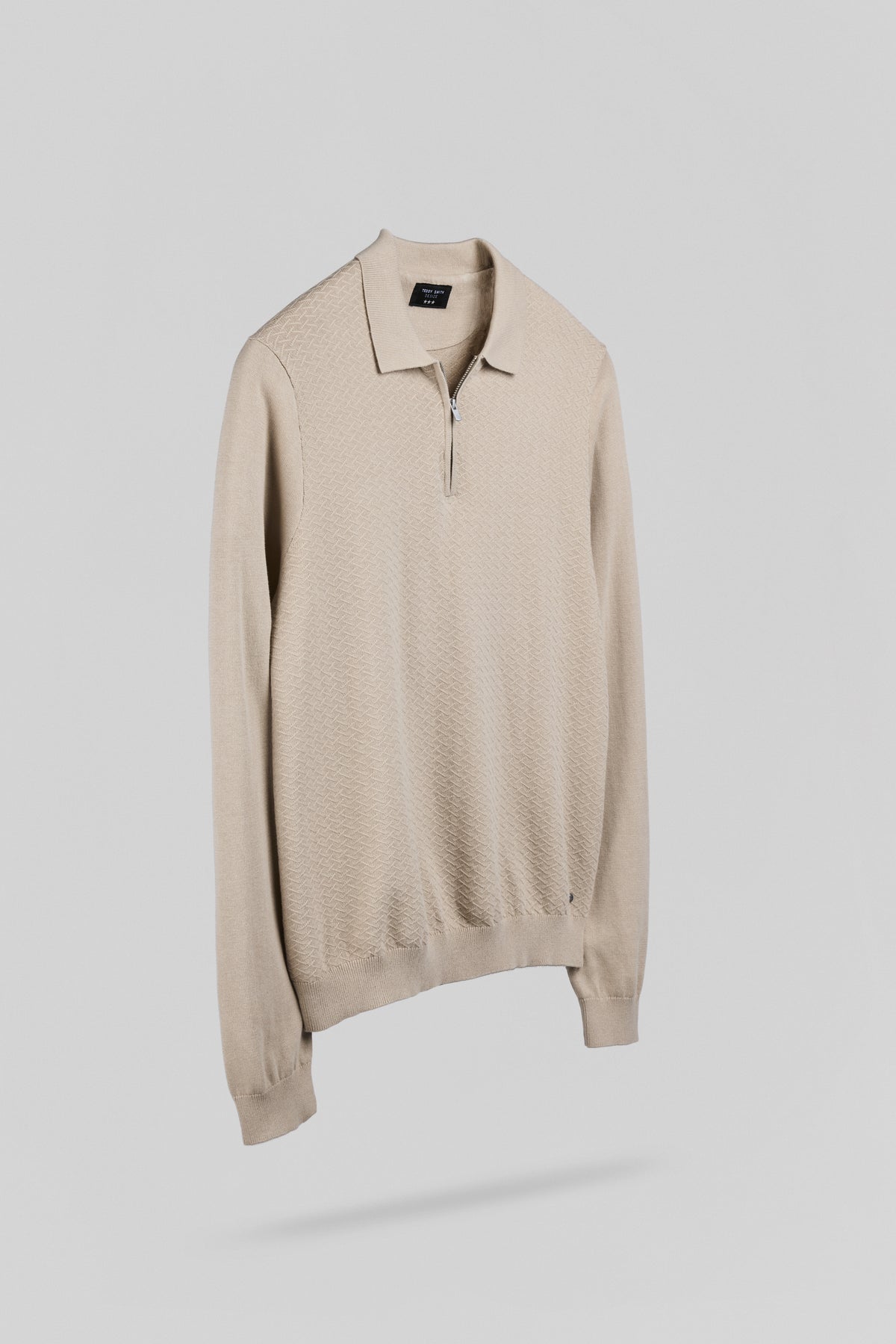 Polo jacquard col zippé P-LYNN ML BEIGE LIN