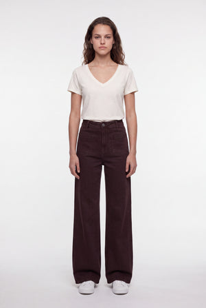 Jean flare taille haute P-JOSEFA 4PP DE MARRON FONCE
