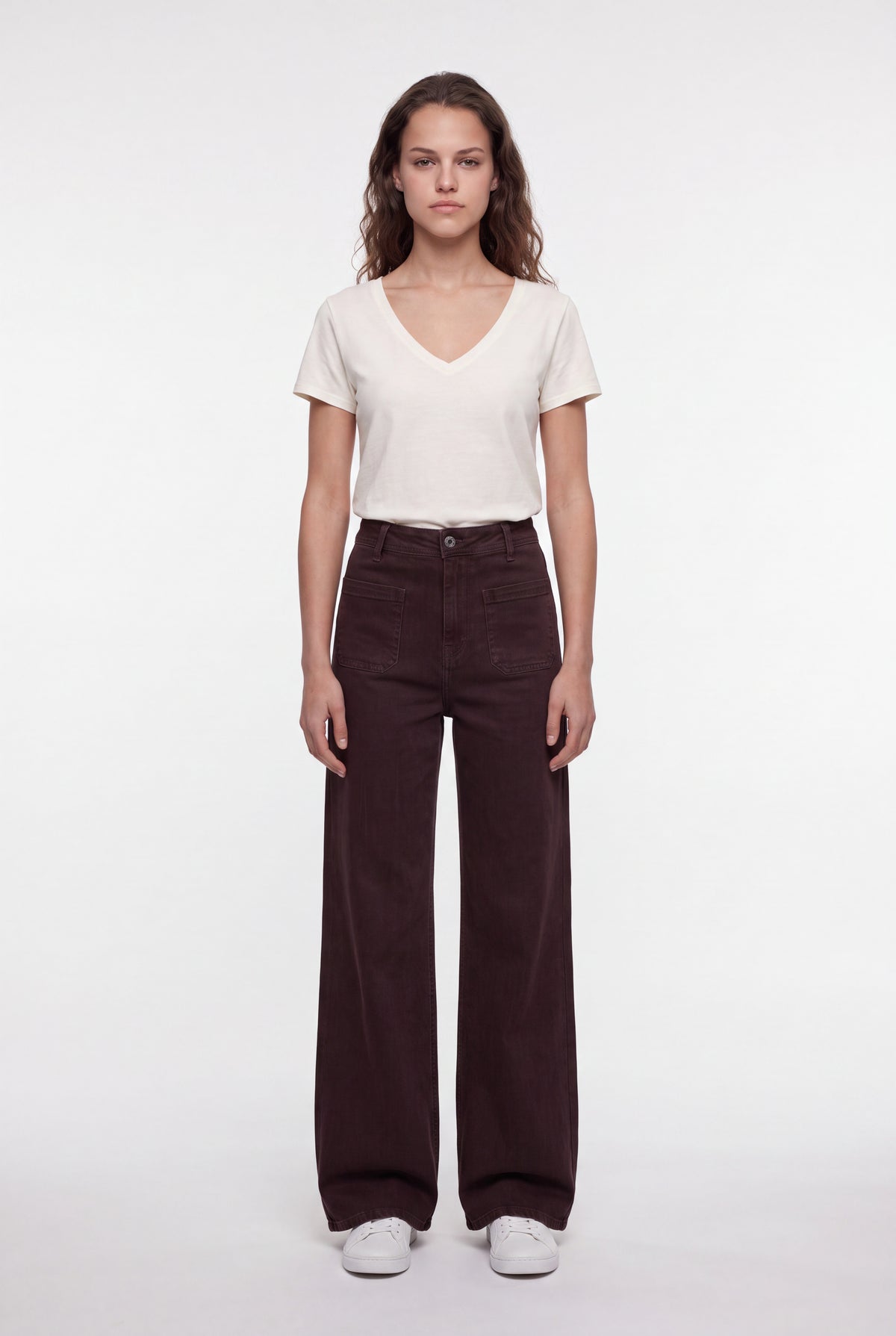 Jean flare taille haute P-JOSEFA 4PP DE MARRON FONCE