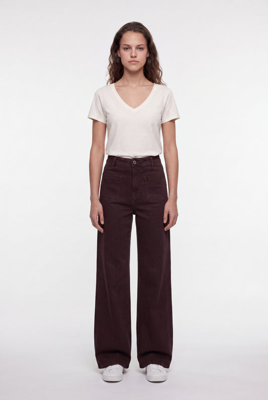 Achat Jean flare taille haute P-JOSEFA 4PP DE MARRON FONCE