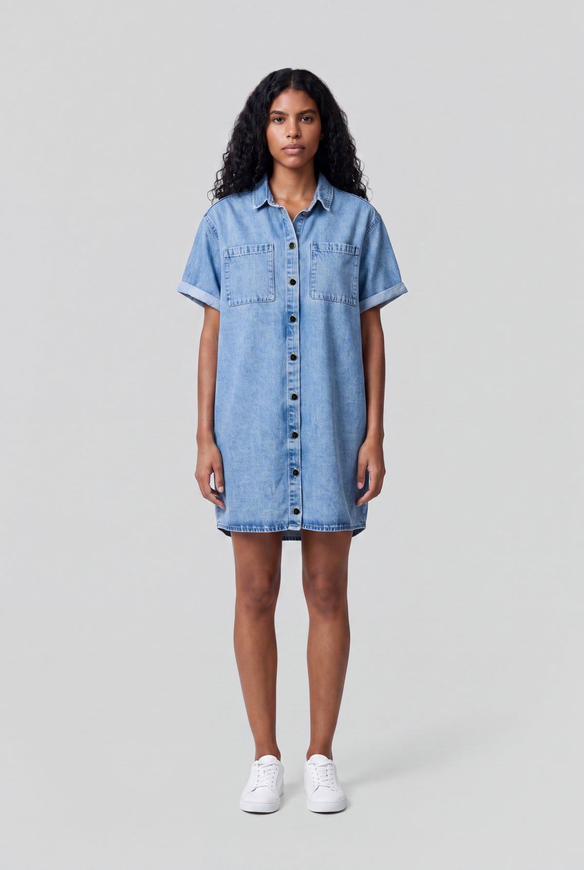 Robe courte en denim R-BLOSSOM MC FRIPP/INDIGO CLAIR