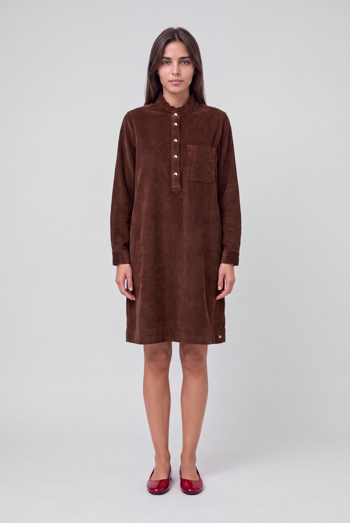 Robe droite velours côtelé R-VICKA ML CHOCOLAT - Teddy Smith