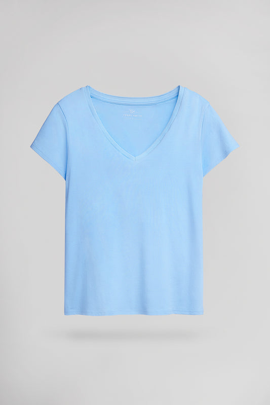 Achat T-shirt col V T-MIA MC BLEU CIEL