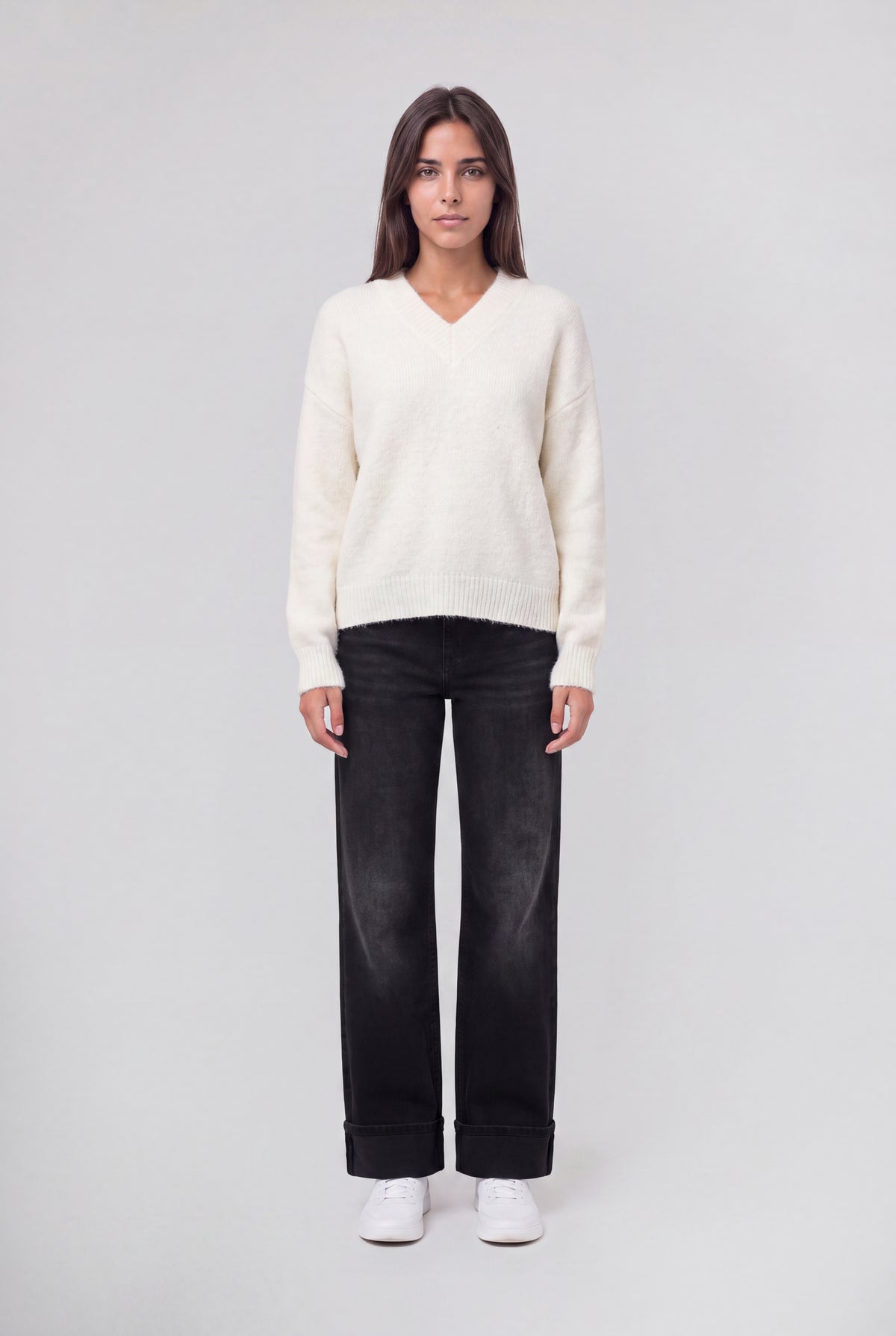 Pull oversize col V P-KEITH MIDDLE WHITE - Teddy Smith
