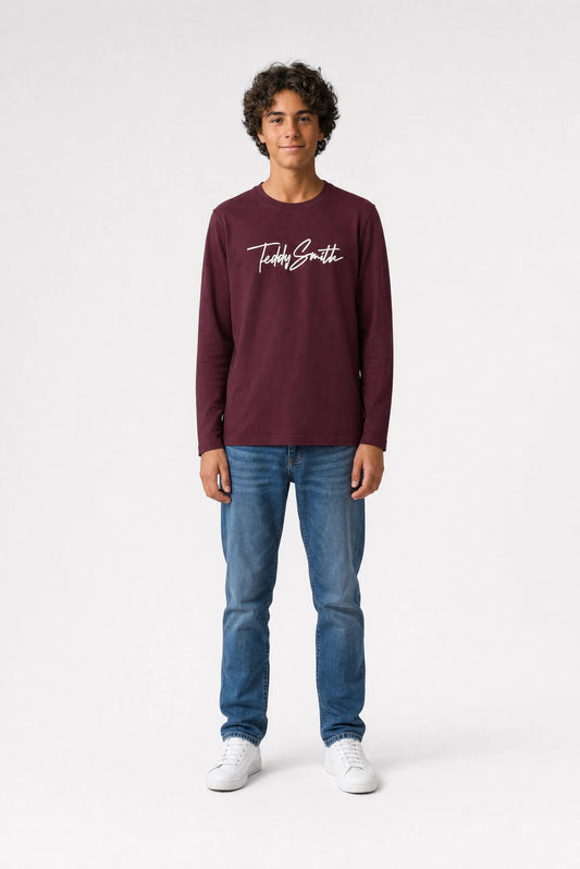Achat T-shirt col rond T-EVAN ML JR BORDEAUX FONCE