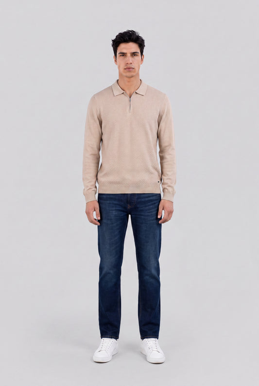 Achat Polo jacquard col zippé P-LYNN ML BEIGE LIN