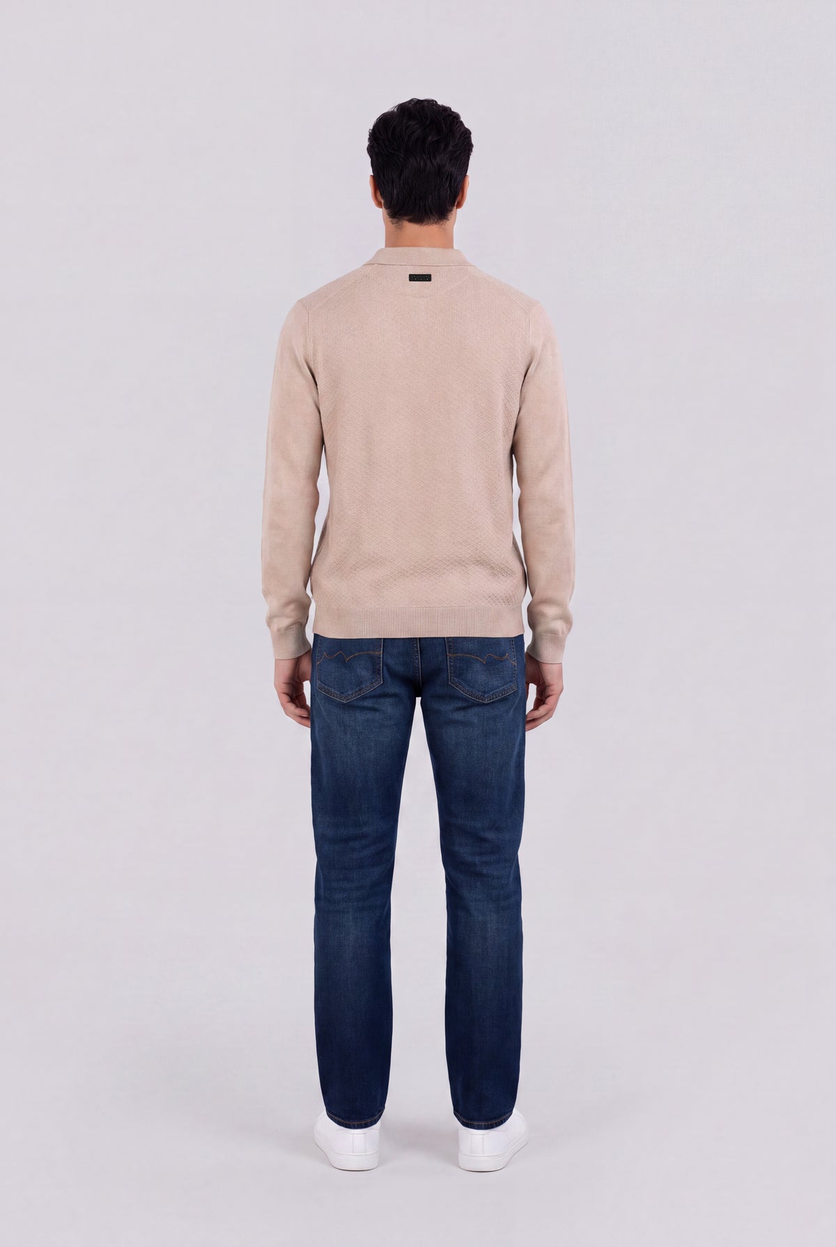 Polo jacquard col zippé P-LYNN ML BEIGE LIN - Teddy Smith