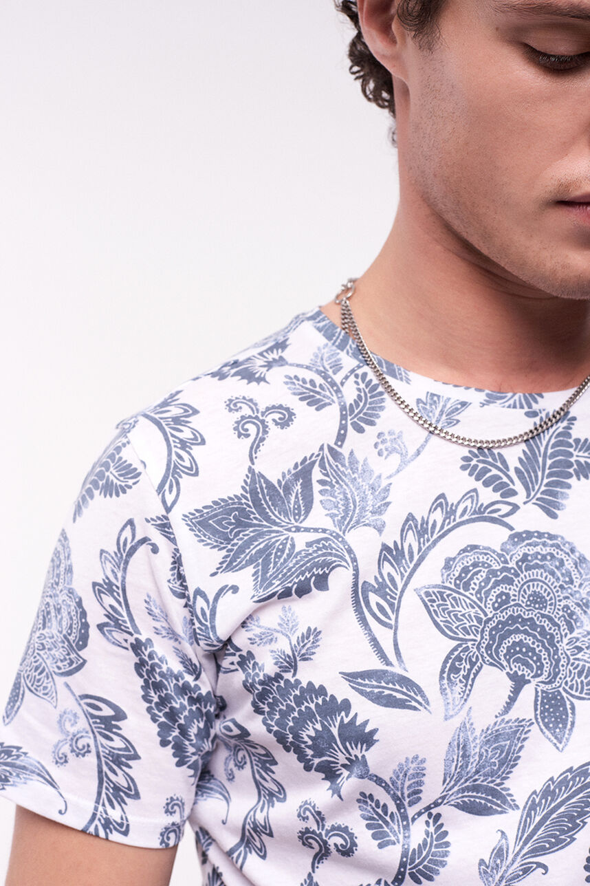 T-shirt imprimé floral col rond - T-Virgilio MC, BLANC, large