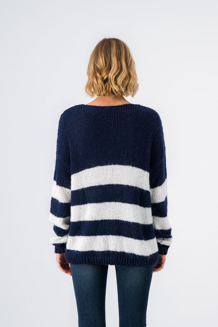 Pull rayé col V MOLLY STRIPES, TOTAL NAVY, large