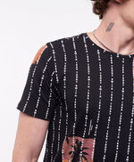 T-shirt imprimé floral col rond - T-Virgilio MC, CHARBON, large
