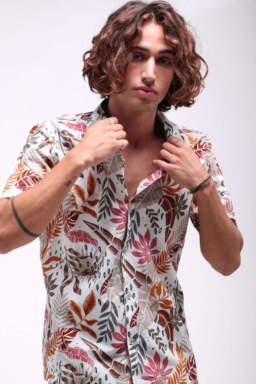 Chemise droite à manches courtes avec col hawaien CFALCO MC, MIDDLE WHITE 1, large