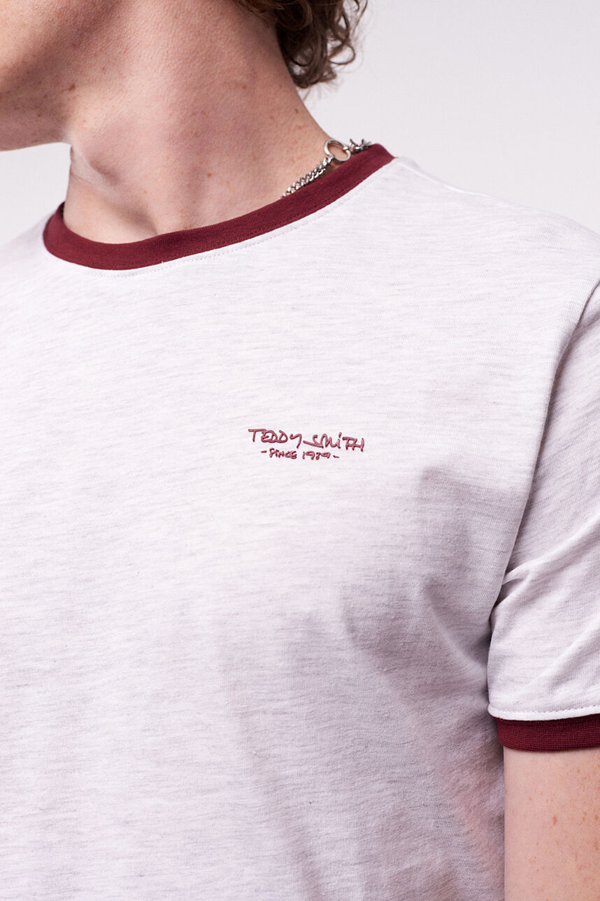 T-shirt avec col rond - The Tee MC, WHITE MELANGE/ROUGEGRENAT, large