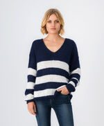 Pull rayé col V MOLLY STRIPES, TOTAL NAVY, large